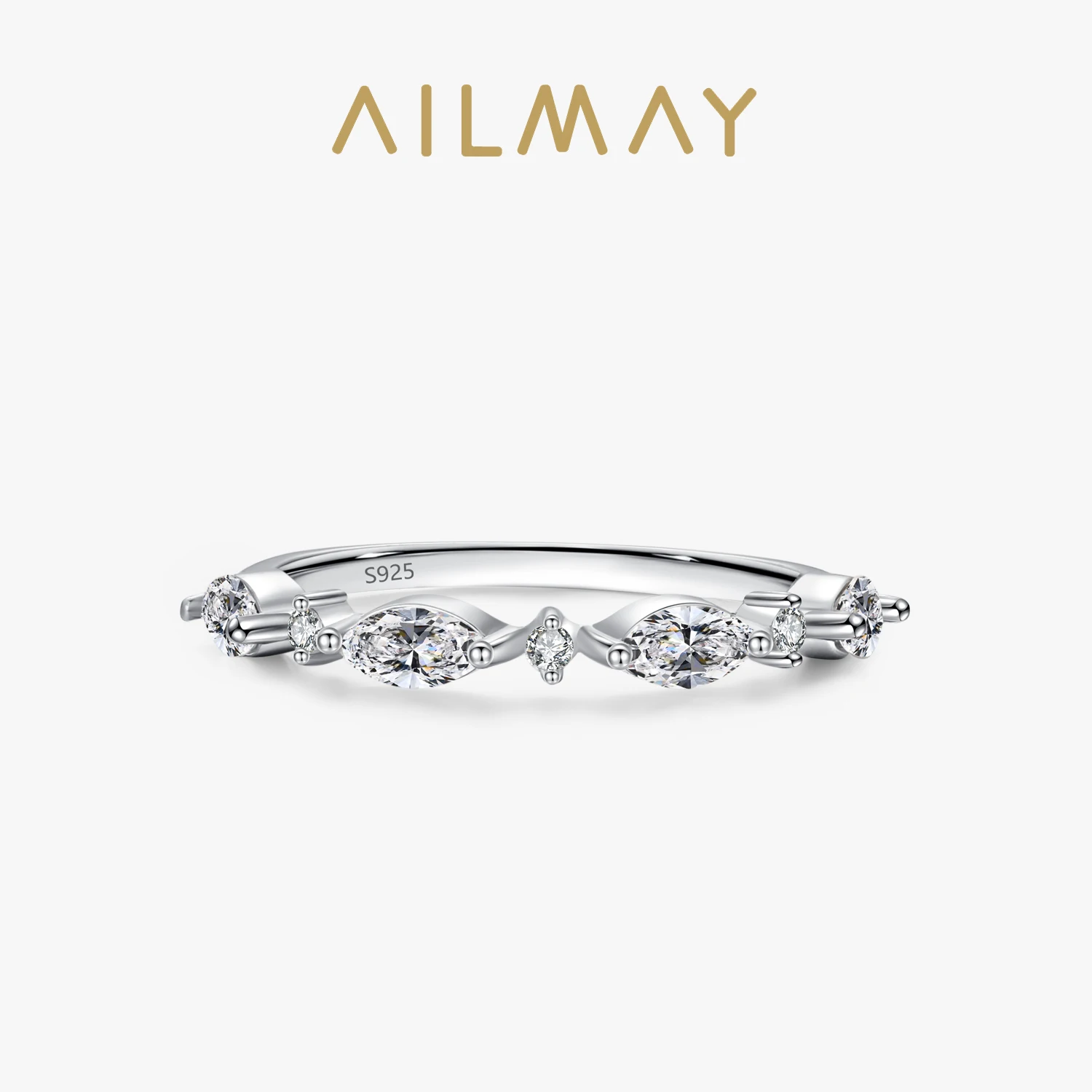 Ailmay 2021 New Style Genuine 925 Sterling Silver Simple Oval 5A Clear CZ Rings For Women Fashion Wedding Statement Fine Jewelry