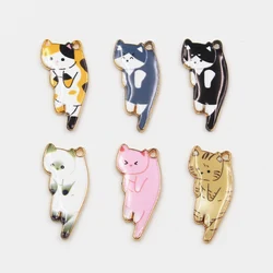 15pcs Charms the Picked Up Enamel Cat Gold Color 25x12mm Pendants DIY Crafts Making Findings Handmade Tibetan Jewelry