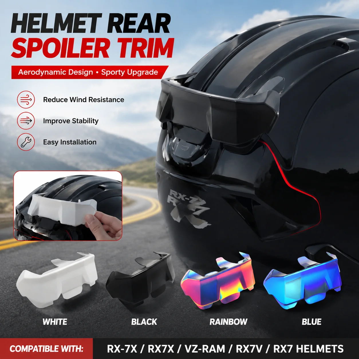 Motorcycle Helmet Rear Spoiler Trim Aerodynamic Accessory For RX-7X RX7X VZ-Ram RX7V RX7 Helmet Modification Parts