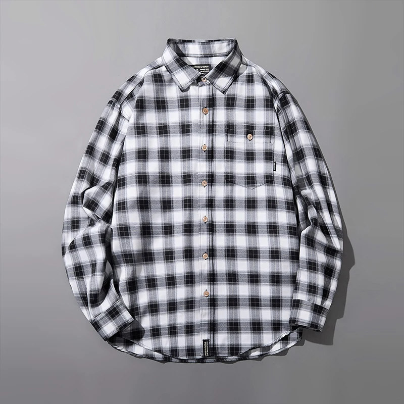 

Men's Long Sleeve Contrast Plaid Checkered Shirt 100% Cotton Pocket Design Casual Standard-fit Button Down Gingham Shirts