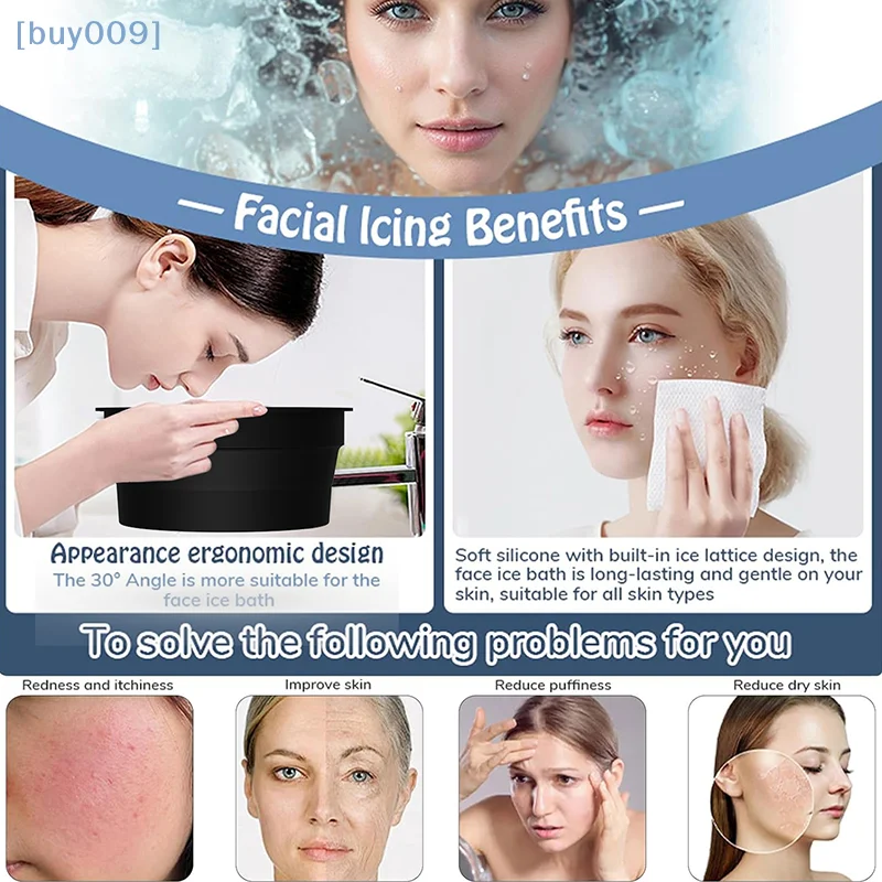 Tigela de banho de gelo facial portátil para tratamentos faciais, mergulho, dobrável, lavatório facial, ferramenta de cuidados com a pele para viagens em casa