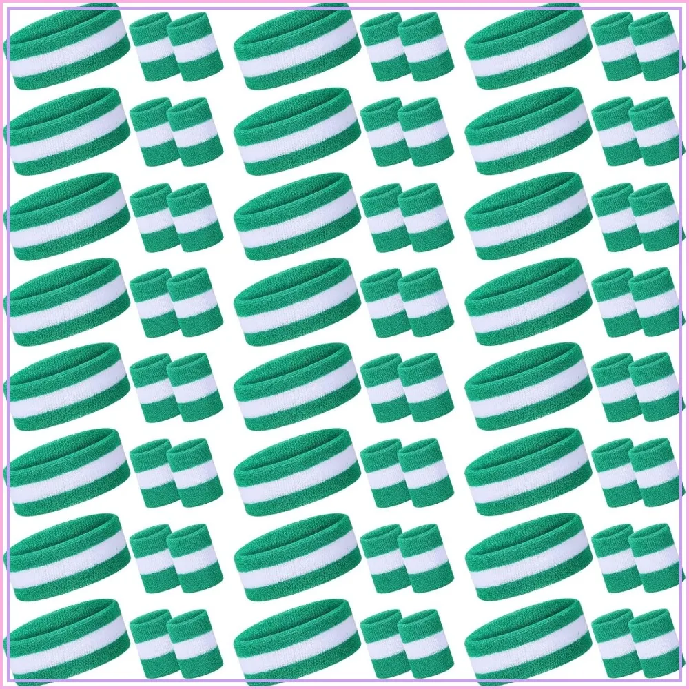 

72 Pcs Striped Sweatband Set: 24 Headbands & 48 Wristbands, Cotton Athletic Bands for Gym Workout