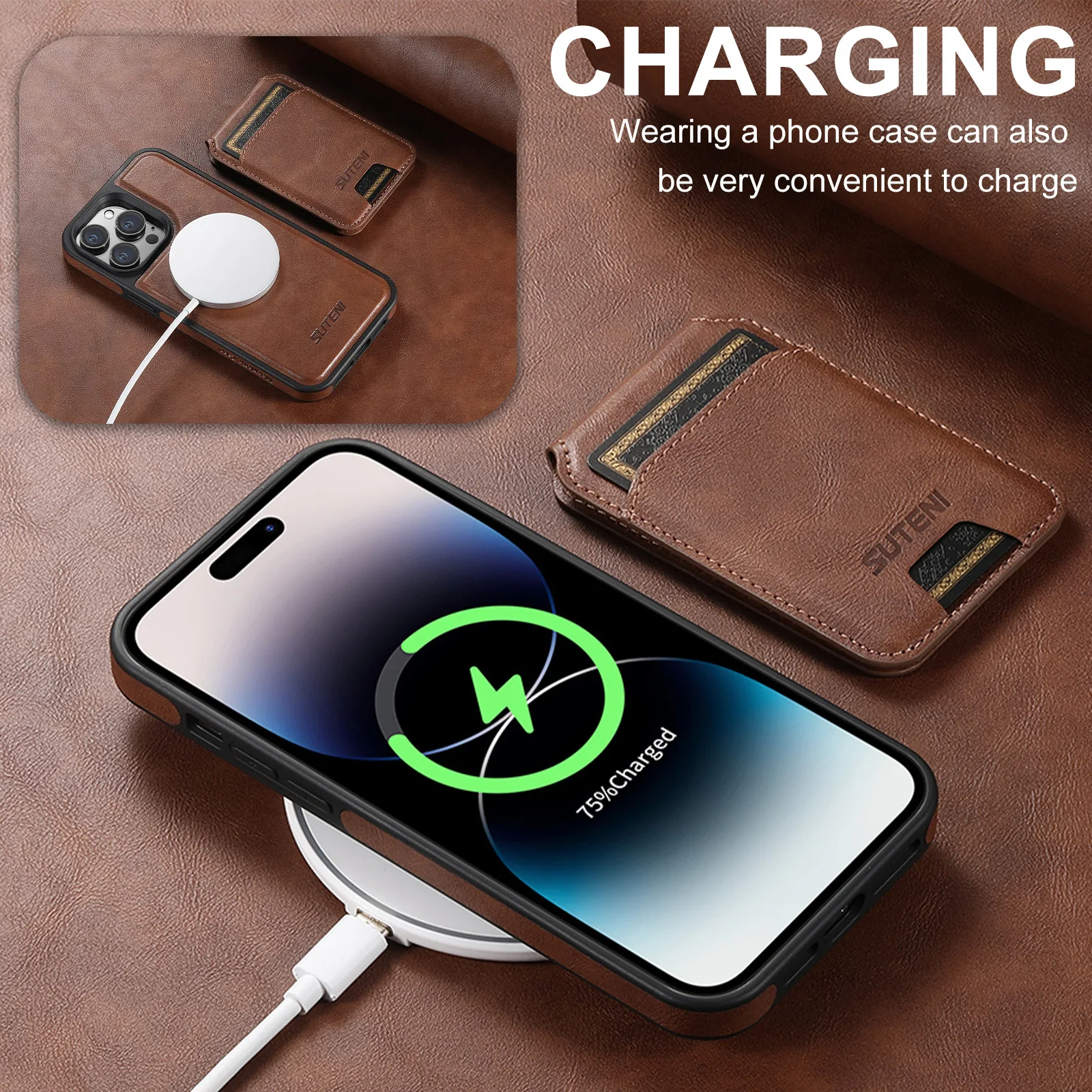 

Магнитный чехол MagSafe с беспроводной зарядкой для iPhone 17, Pro Max 14, 12, 13, 15, 16 Pro Max Plus, кожаный чехол-держатель для карт-бумажника