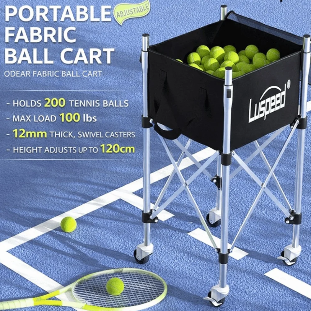 Luspeed Tennis Ball Insert Trolley Stainless Steel Large Capacity Tennis Multi-ball Cart Height Adjustable