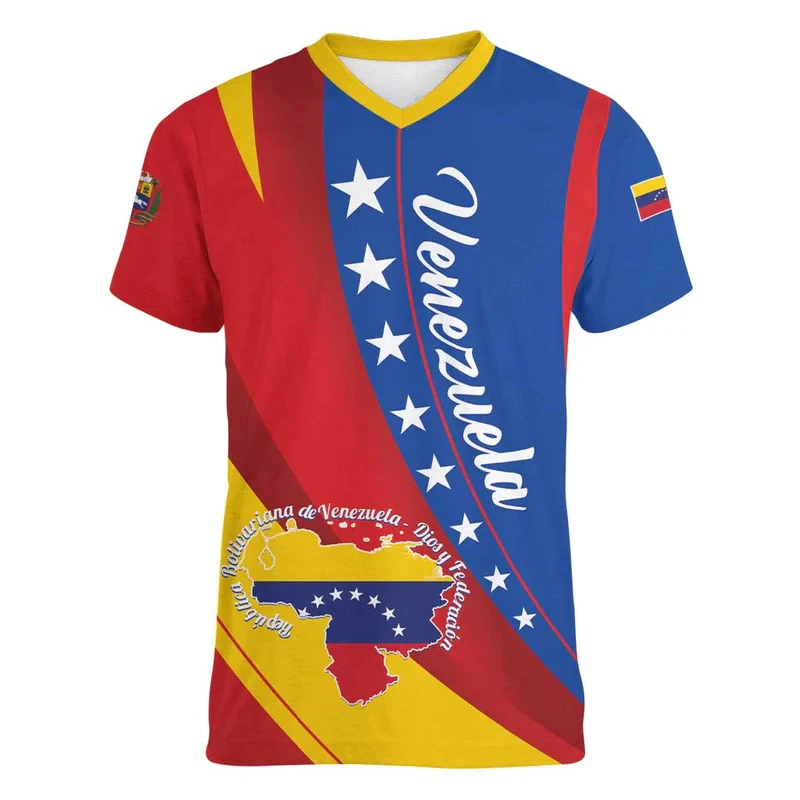 Venezuela Men's T-shirts Casual Loose V Neck VE Flag Short Sleeved Tops Tees Men's Clothing Oversized T-shirt Streetwear Jersey