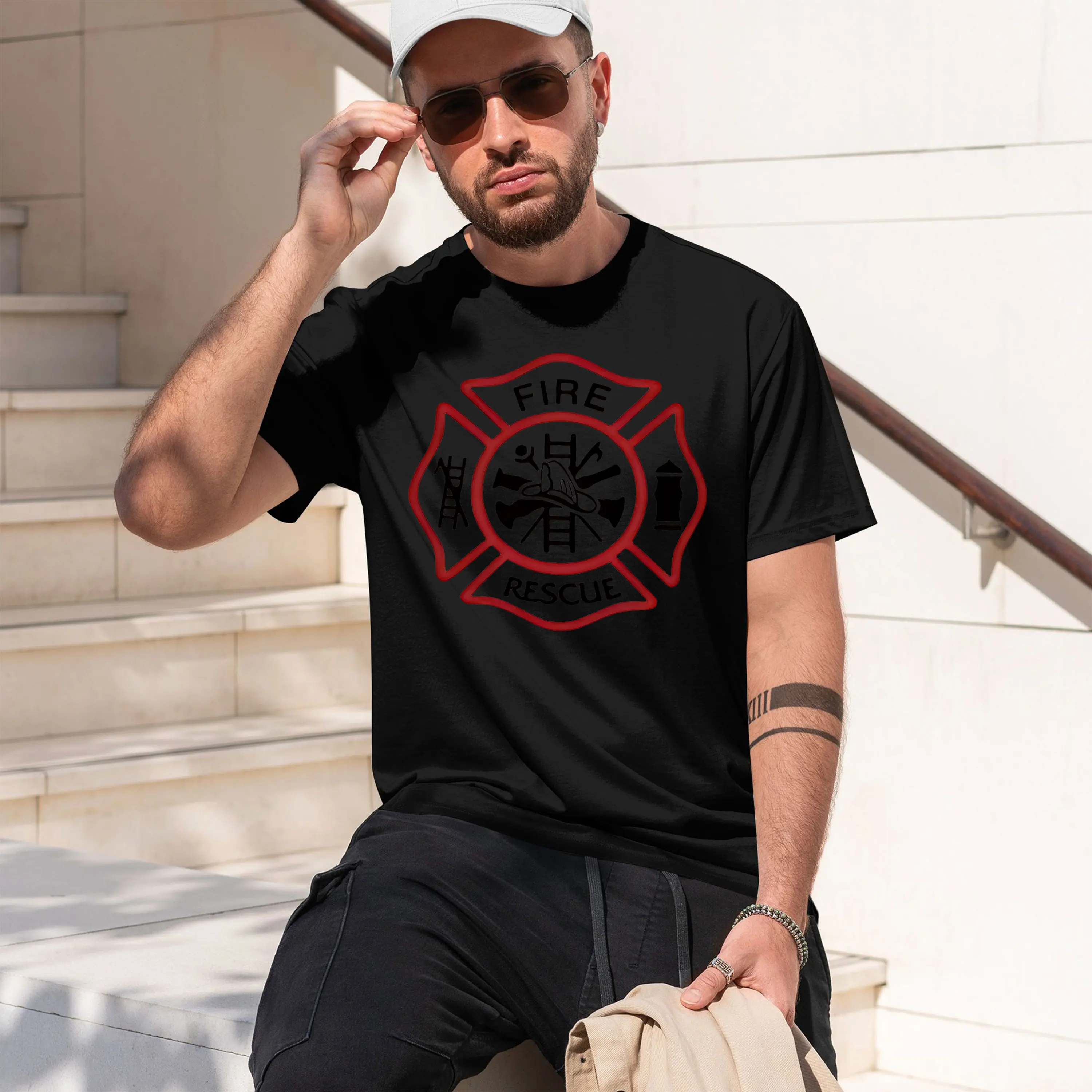 Camiseta de manga corta con cuello redondo para hombre, modelo nuevo 2026, con cruz de Malta blanca, estilo clásico informal, disponible en varios colores y tallas para uso diario.