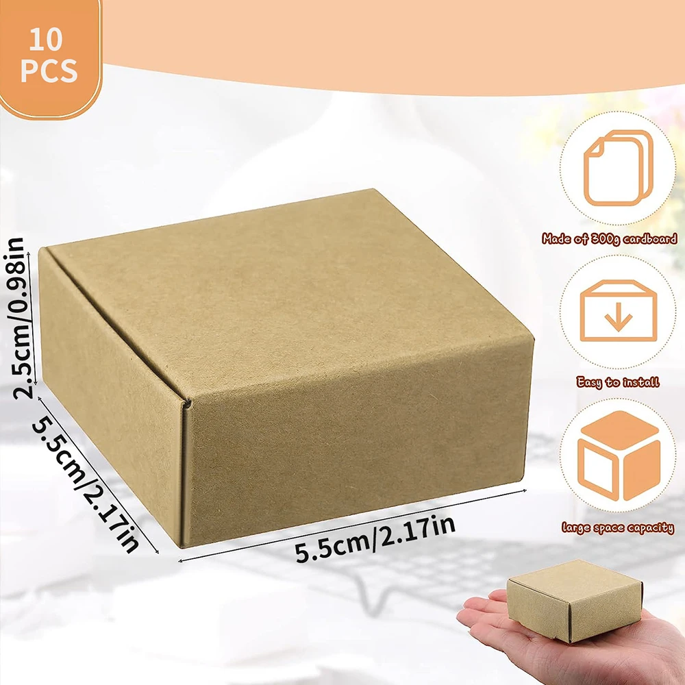 10Pcs Small Kraft Paper Gift Boxes 2.16\'\' x 2.16\'\' x 0.98\'\' for Ornaments Earring Jewelry Wrapping Packaging Cardboard Boxes