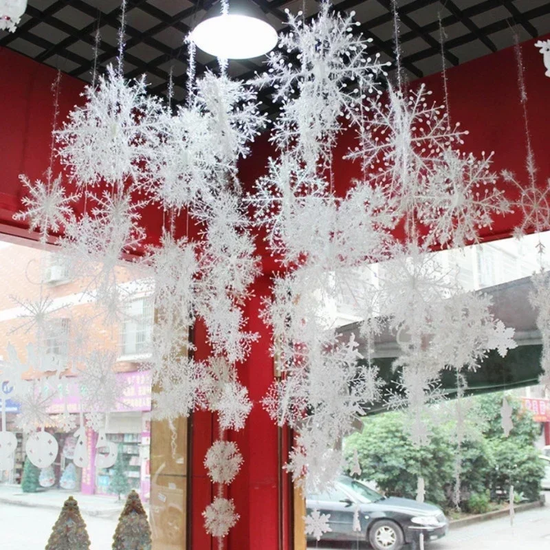 30Pcs White Snowflake Ornaments Christmas Tree Wedding Snowflakes Flakes Hanging Pendant Home Holiday Party Decoration Supplies