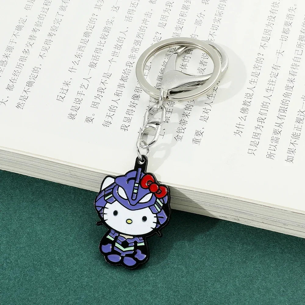 

Neon Genesis Evangelion x Hello Kitty Enamel Keychain - EVA-01 Mecha Anime Key Ring, Kawaii Jewelry Gift for Men Women Fans
