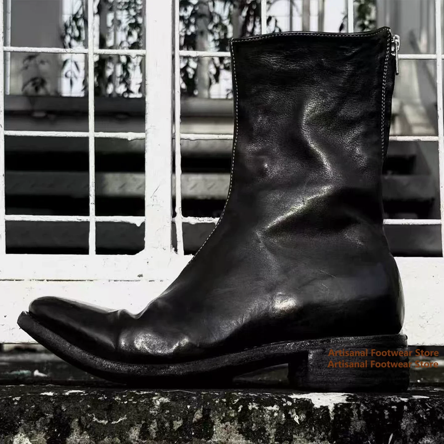 รองเท้าบูทหนังย้อนยุคทรงย่นระด - Block Heel Ankle Boots บทวิจารณ์และราคา