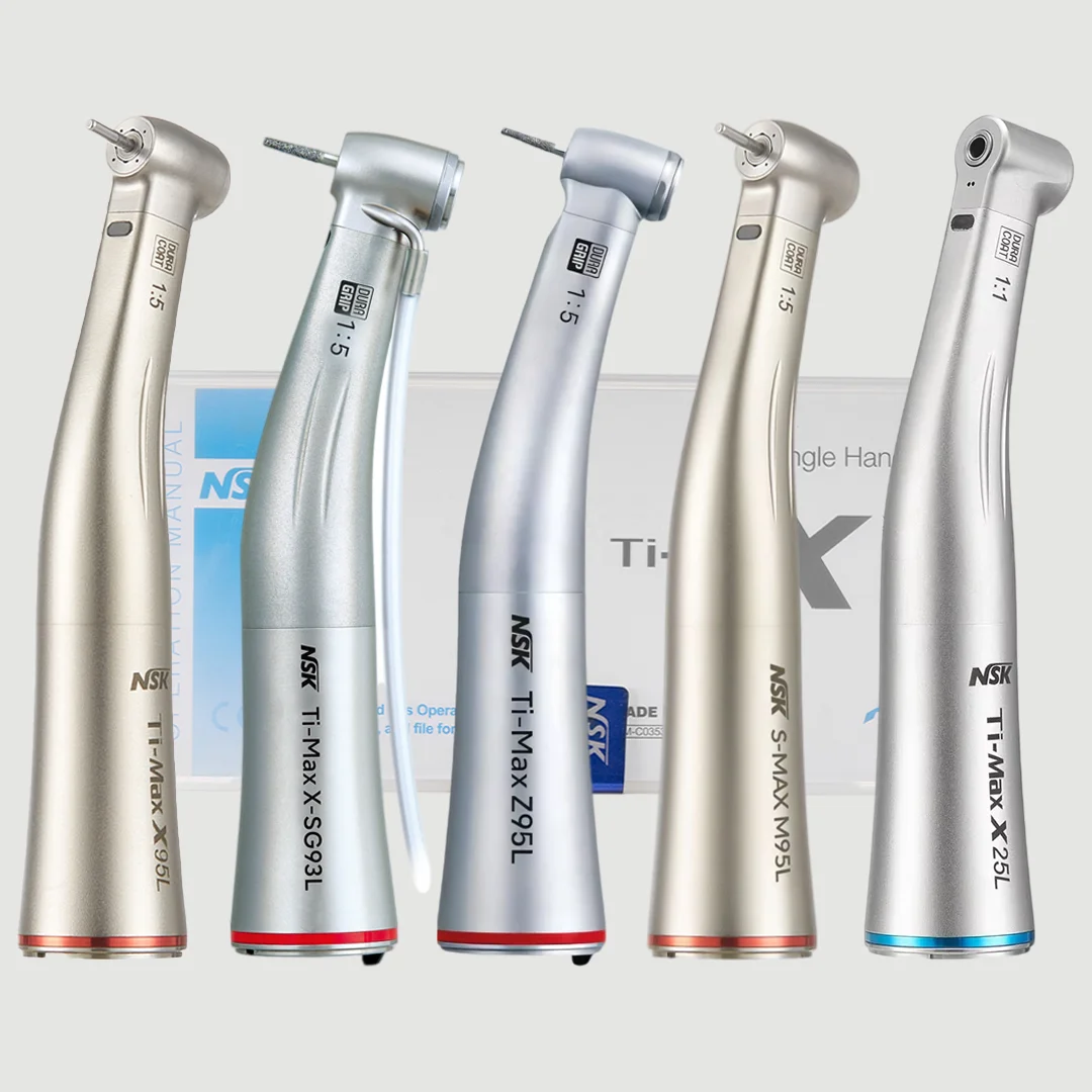 NSK Ti Max X95 Optic Fiber 1:5 Increasing Speed Contra Angle Handpiece Red Rings contraangulo Spray Air On/Off Switch Dental Pen