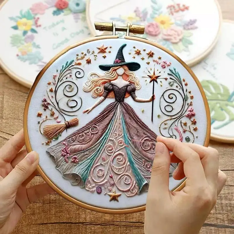 Witch Embroidery Supplies Hand Embroidery Material Supplies Handy Sewing Kit Creative Beginners Adults Crafts for Halloween