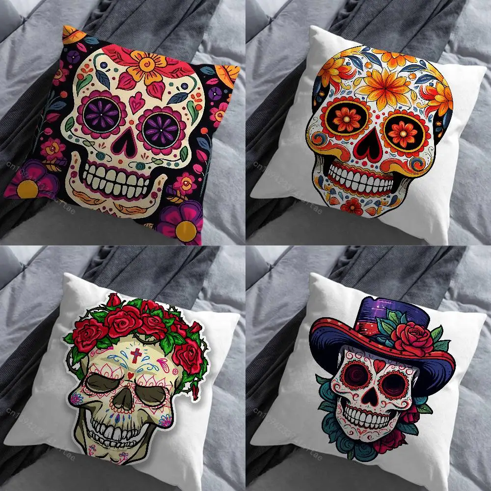 

Day of the Dead Sugar Skulls Throw Pillow Case Living Room Sofa Cushion Cover For Home Bedroom Decoration Protector