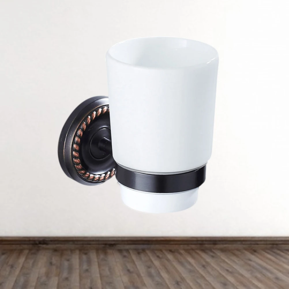 

Solid Black Copper Toothbrush Holder Single Tumbler Wall Mounted Bath Cup Hanger Storage Rack Chrome Finish Brass