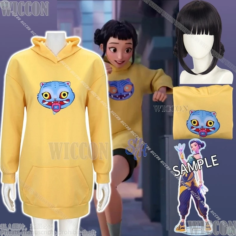 

Huntrix Zoey Косплей Аниме Фильм Kpop Demon Kawaii Jirai Kei Girl Желтая длинная толстовка с меховым узором Карнавальный наряд на Хэллоуин