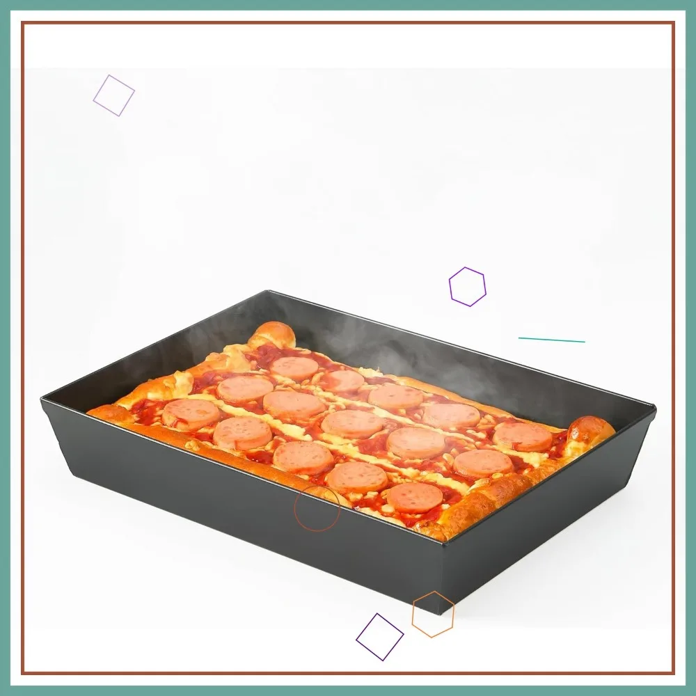 

14x10 Non-Stick Detroit Pizza Pan, Heat-Resistant to 800°F, Pre-Seasoned Carbon Steel for Deep Dish