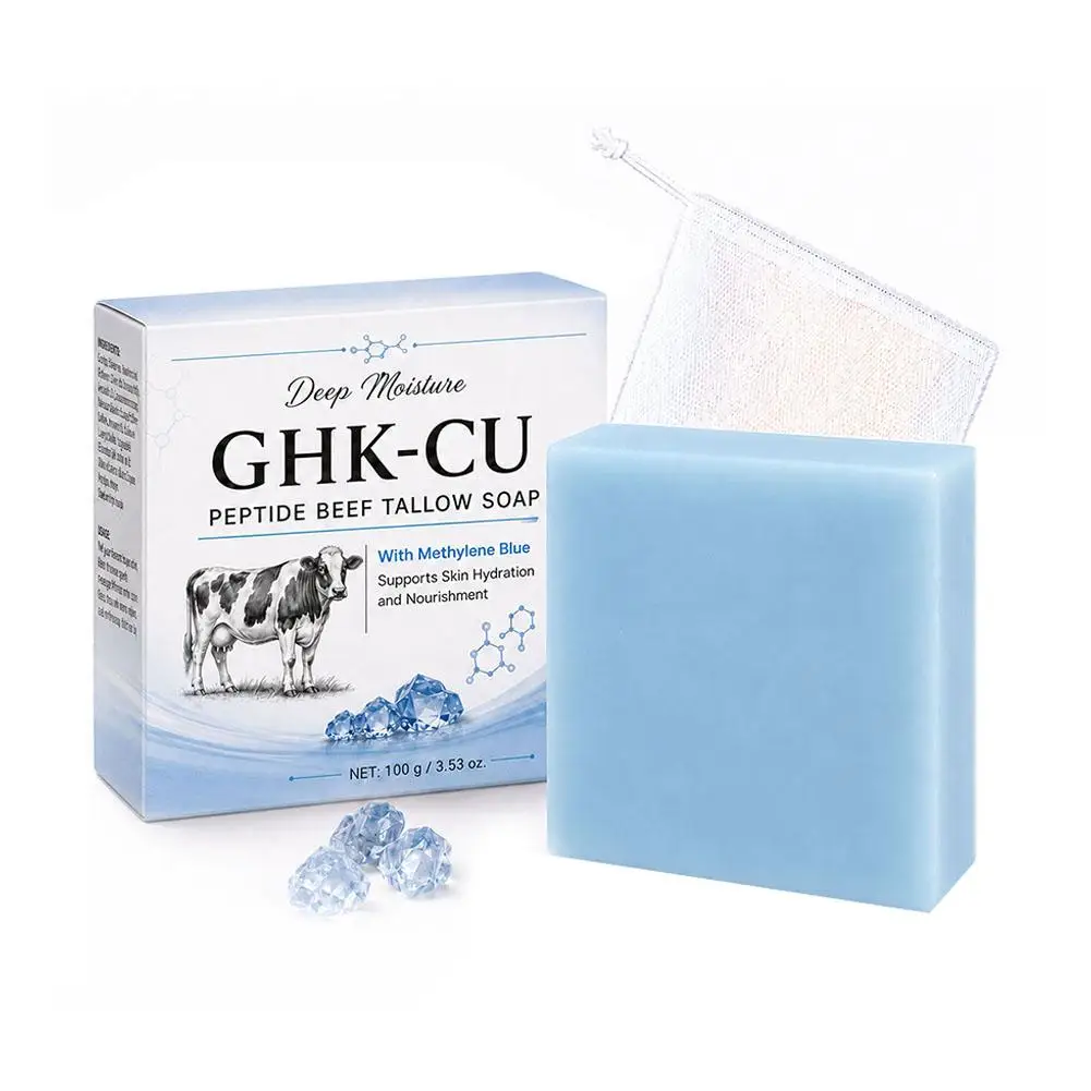 GHK-CU Peptide Beef Tallow Soap Moisturizing Facial Cleansing Bar Rich Foam Deep Hydrating Skin Care With Foaming Net