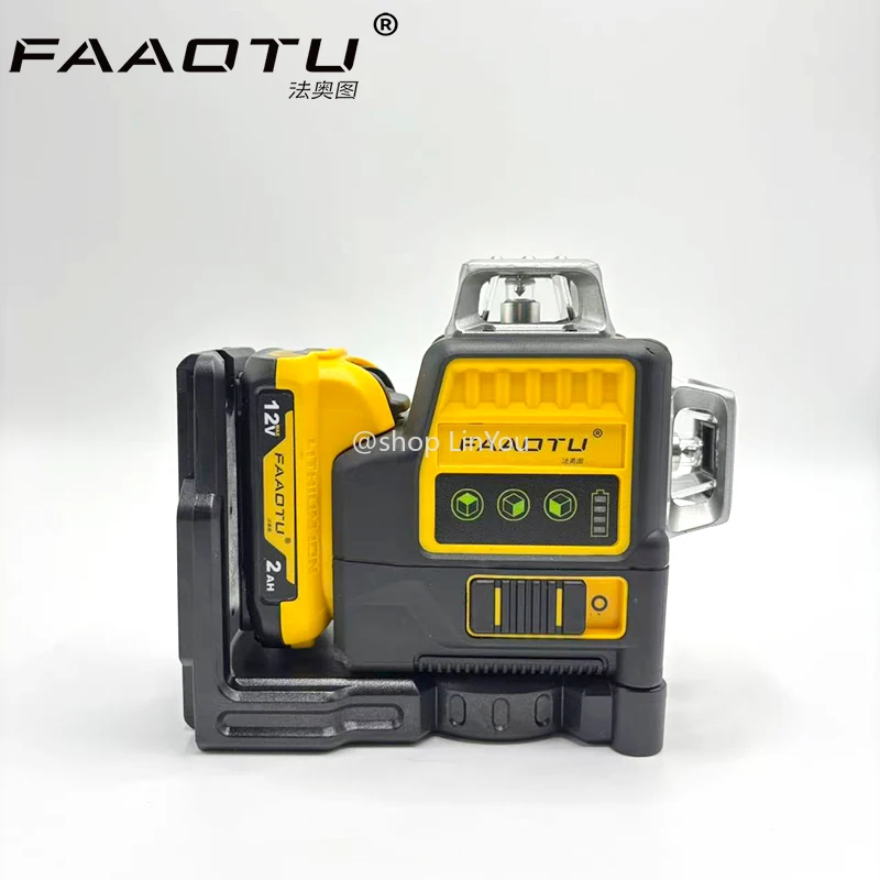 FAAOTU 089LG 3 Seiten * 360 Grad vertikale 12 V Lithiumbatterie 12 Linien Laser Level Horizontal Green Light Level Meter Outdoor