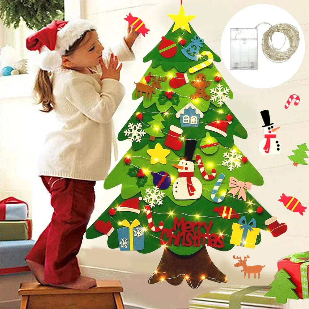 

DIY Felt Christmas Tree Christmas Decoration for Home Navidad 2022 New Year Christmas Ornaments Santa Claus Xmas Kids Gifts
