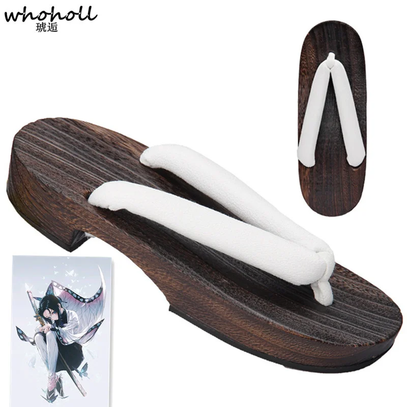 WHOHOLL Kimetsu no Yaiba Anime cosplay costumes Kochou Shinobu women Japanese clogs wooden geta kimono flip-flops slippers