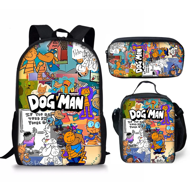 

Cartoon Popular Novelty Funny Dog Man 3D Print 3pcs/Set Student School Bags Laptop Daypack Backpack Lunch bag Pencil Case