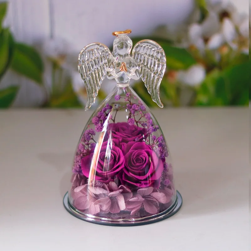 

Aeonium Angel Glass Covered Rose Bouquet Christmas Valentine's Day Gift Wedding Dried Flowers Room Decortion Items Mother's Day
