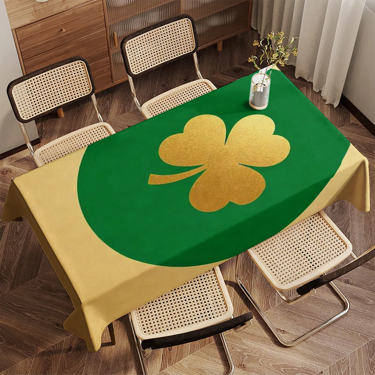 

2D блестящая скатерть с четырьмя листами клевера, ресторанная кухонная скатерть, украшение для гостиной, дома, прямоугольное украшение для вечеринки