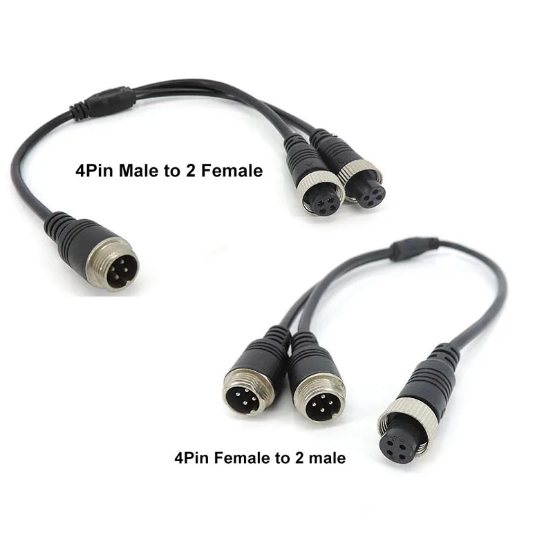 M12 4Pin Aviation Head to Aviation Head Male to 2 Female to 2 male Extension Y Splitter Cable Adapter for CCTV Camera  A7