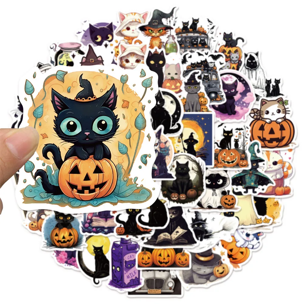50PCS Halloween Cat Cute Creative Fun Stickers DIY Manual Decoration Luggage Notebook Water Cup Label Stickers
