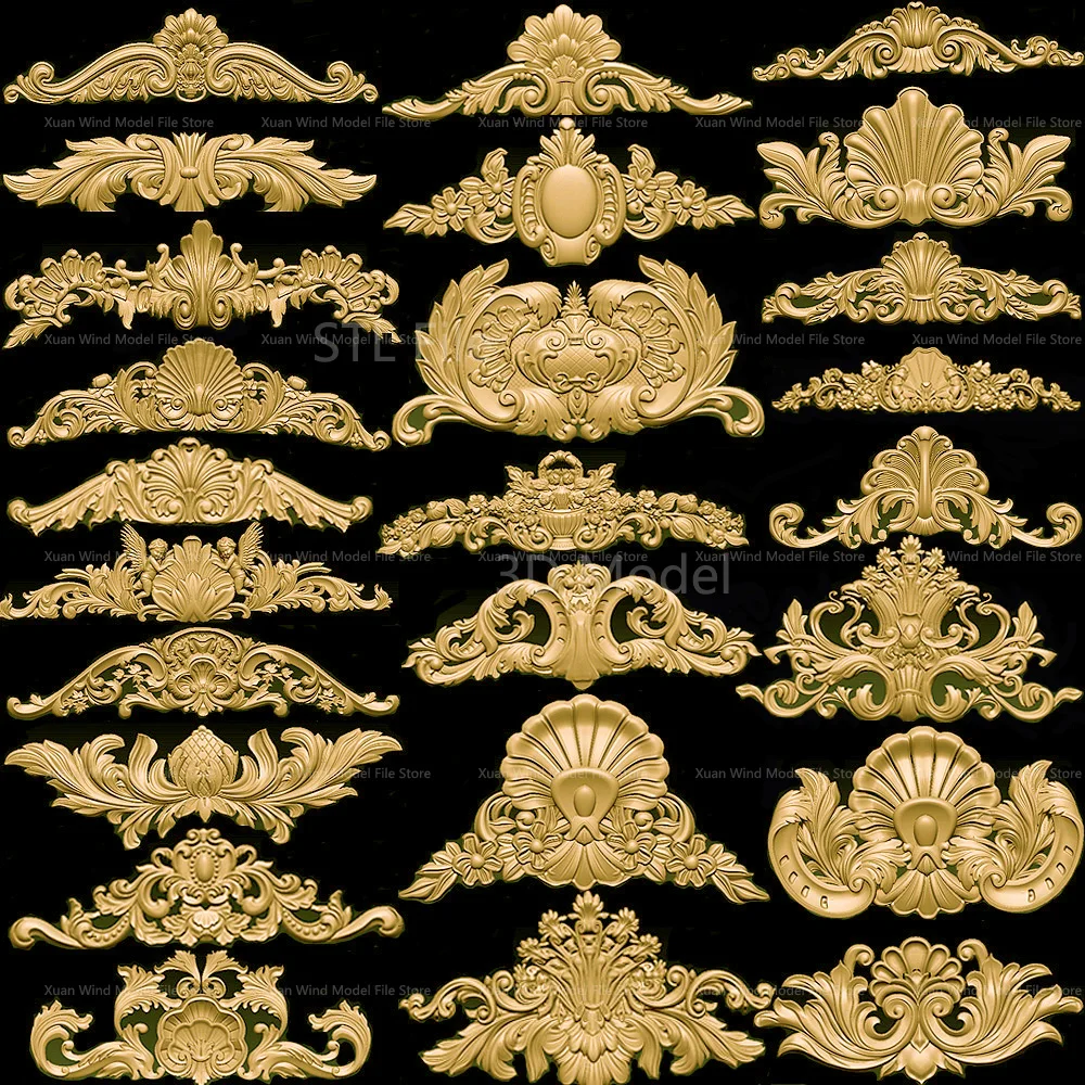 New 40pcs Carved Corner Appliques stl 3d model relief for cnc in STL file format European Home decoration Carving woodwork