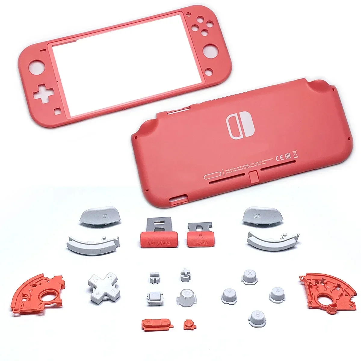 Replacement Plastic Shell Housing Case & Buttons for Nintendo Switch Lite Console Front Back Faceplate Cover - Coral