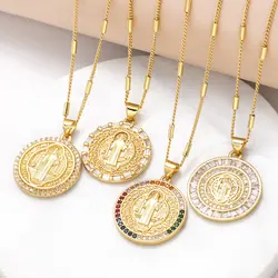 Large Round San Benito Necklaces for Women Copper CZ Crystal Necklaces Amulet Jewelry Gifts nkez46