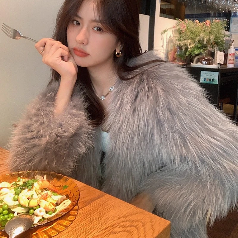 معطف فرو الراكون منسوج حقيقي بالكامل على الوجهين من YOLANFAIRY سترة نسائية شتوية فاخرة شبابية قصيرة من فراء الراكون للسيدات 2025 #4
