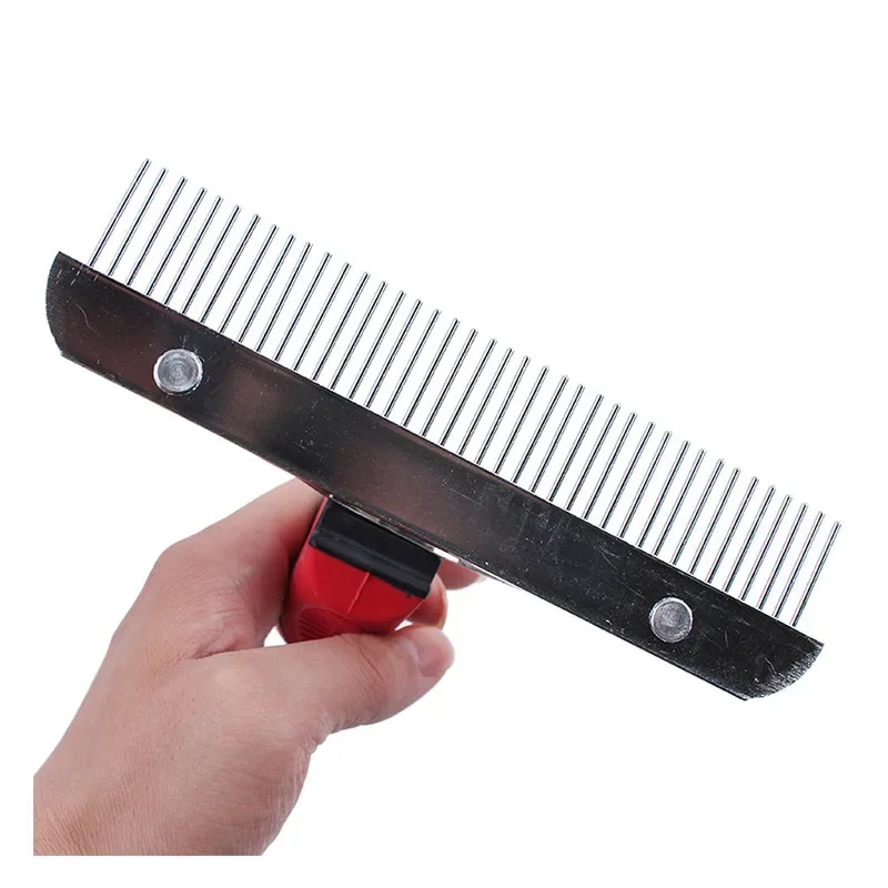 Long Tooth Undercoat Dog Rake Anti-Slip Rubber Handle Pet Grooming Rake Slicker Tool Heavy and Duty Steel Comb for Long Hair Pet