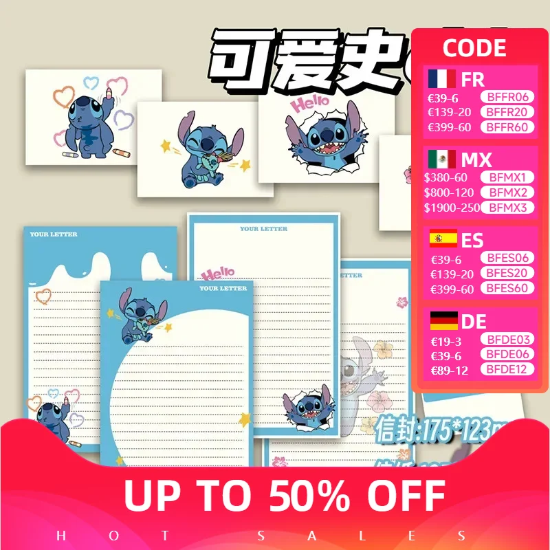 

4Pcs Disney Anime Stitch Message Paper Set Creative Greeting Card Envelope Letter Paper Student Gift Toys Kawaii To Do List Gitt