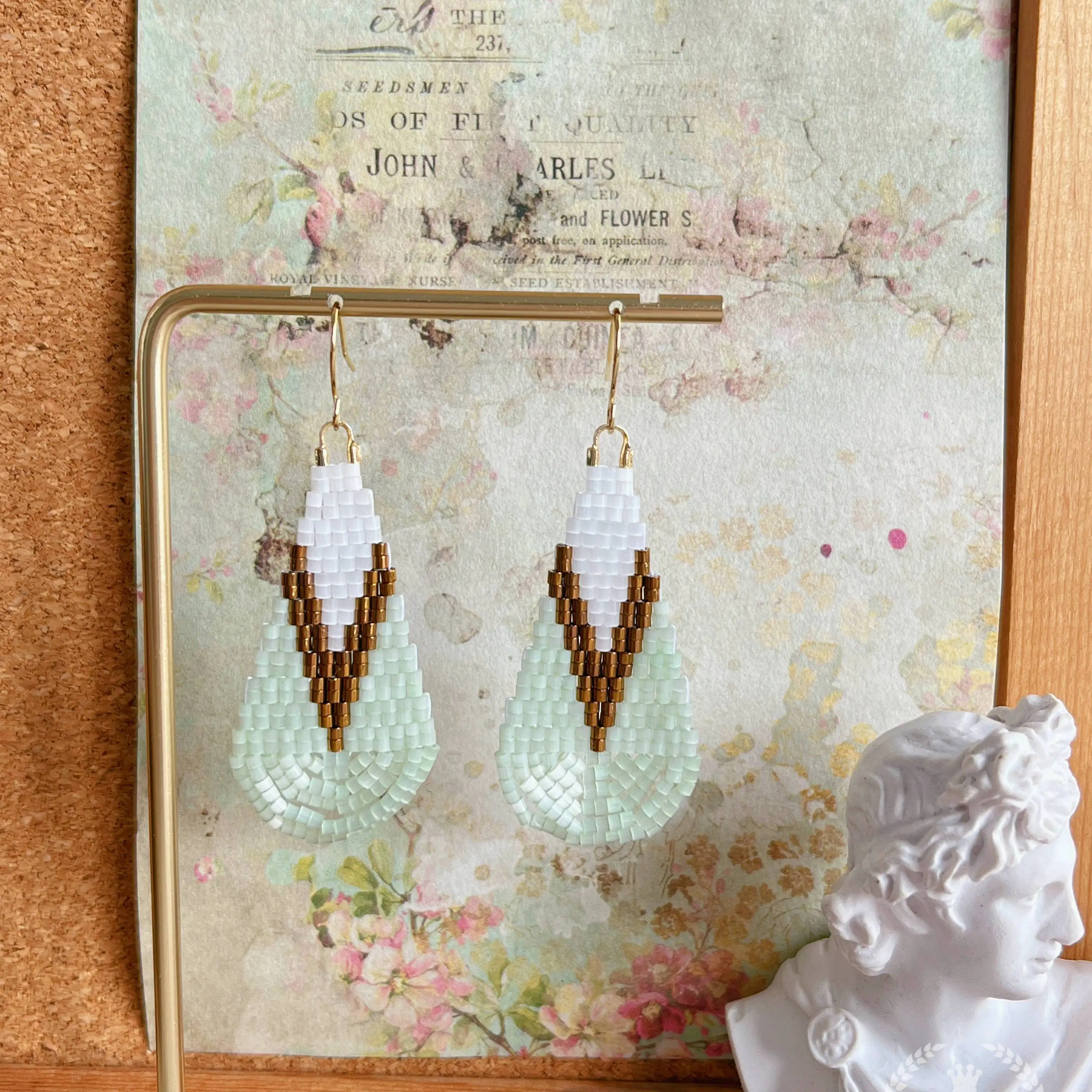 ZGMXR الأرز أقراط من الخرز شرابة بوهيميا سبيكة المنسوجة يدويا الأصلي قطرة الماء الهندسة الإناث بسيطة موضة أقراط مطرزة #2