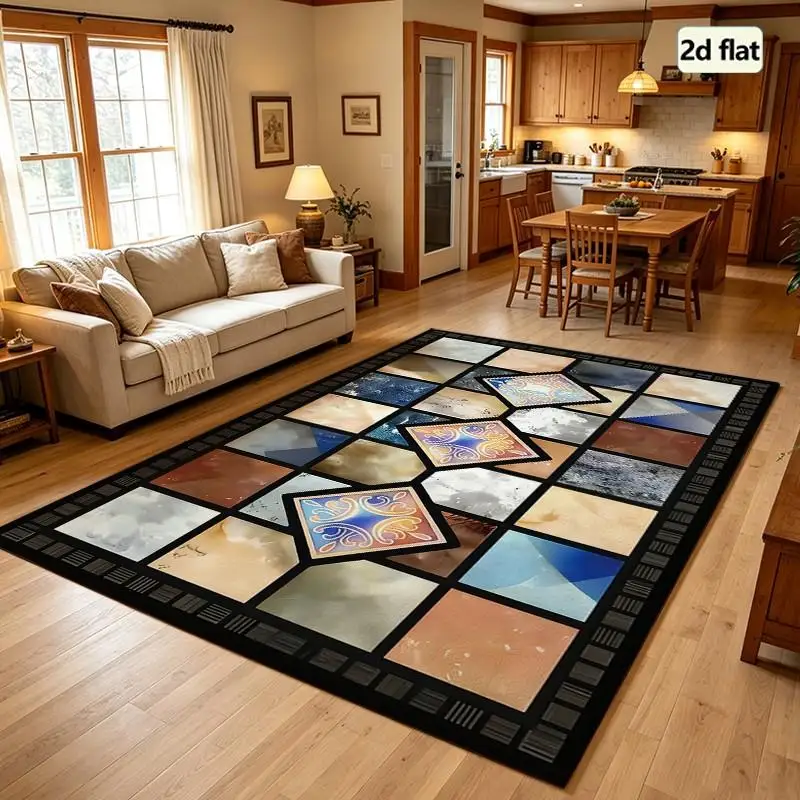 1PC Stained Glass Geometric Pattern Area Rug Multicolor Runner Rug Non Floral Bathroom Rugs Welcome Sign For Front Porch Washable Rug For Bedroom Boho Western Entryway Porch Hallway Bedroom