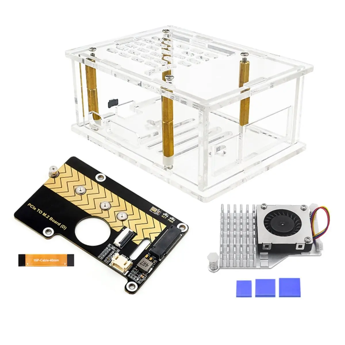 A32I Acrylic Case for PoE M.2 HAT+ (B) & PCIe to M.2 Board (D) for 5 Case +M.2 SSD Expansion Board