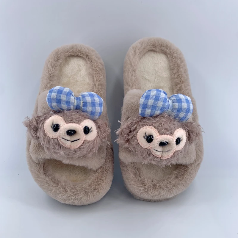 

Cute Cartoon Animal Plush Cotton Slippers Child Fashion Cotton Slippers Home Outdoor Wear Slip-On Shoes Rubber Upper Sweet Style