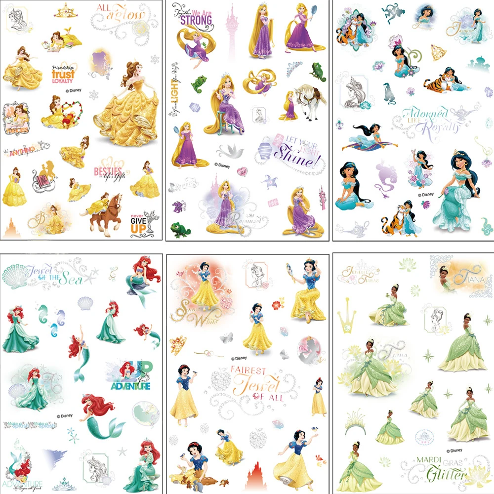 

8/16sheets Cute Disney Cinderella Belle Anime Stickers Cartoon Princess Girl Sticker Luggage Phone Laptop Decals Kids Toy Gift