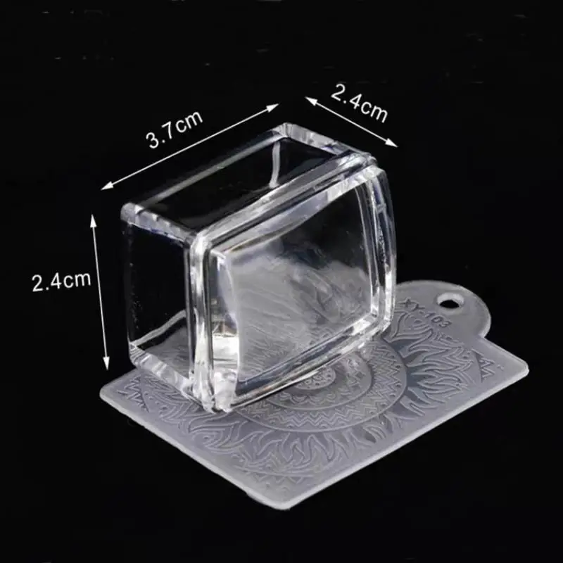 Erasable Nail Art Silicone Stamp Square Clear with Rust-proof Steel Plate Transfer Tool for Professional & Home Manicure Use