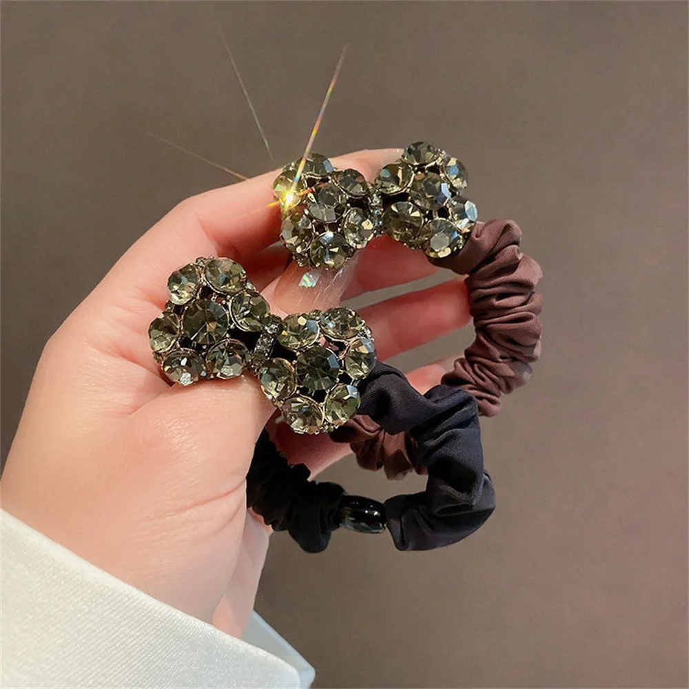 Elegant Rhinestone Bowknit Hair Rope Fashion Faux Crystal Bow Hairband For Women Girls Elastic Scrunchies Hair Accessories Gifts