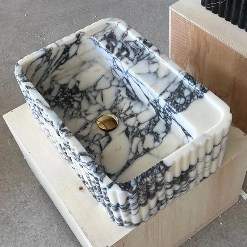 

Stylish Countertop for Villa Washbasin Elegant Modern Calacatta Viola Marble Bathroom Sink