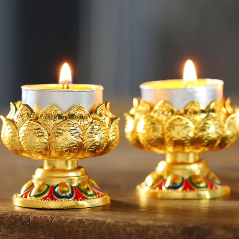 Coppers Butter Lamp Holder Iron Candlestick Seats Buddhist Lotuss Metal Candlestick for Buddhas Lamp Gold Candle Holder