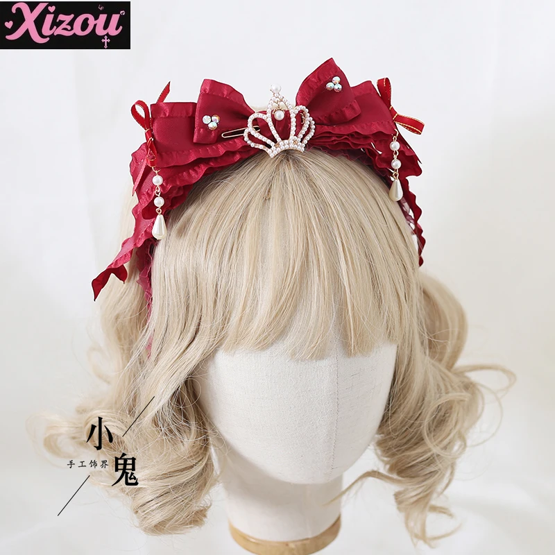 

Оригинальная разноцветная милая кружевная повязка на голову ручной работы в стиле Лолиты Kc, повседневная элегантная повязка на голову с бантом, головной убор, мягкая девушка