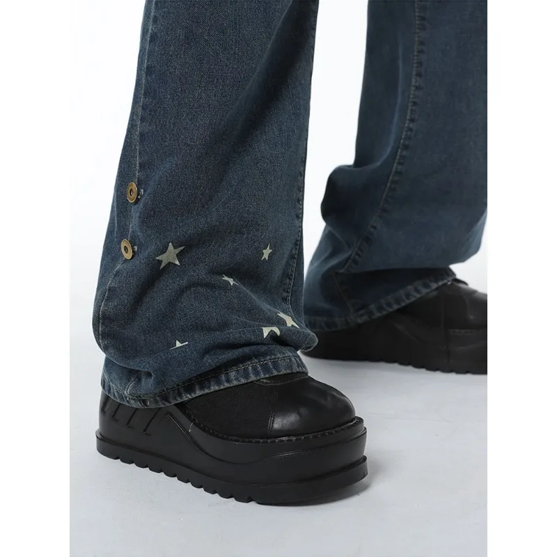 

Винтажные джинсы с маленьким звездным принтом, женские модные свободные брюки с высокой талией для девочек, женские прямые джинсовые брюки в стиле ретро