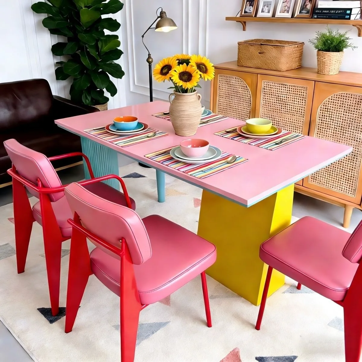 Dopamine dining table and chairs Color chairs Eating table High value dining table Small apartment home Modern simple dining