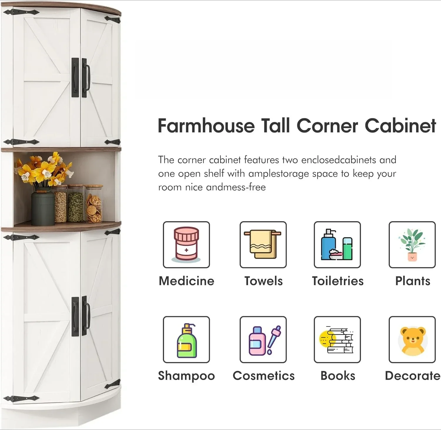 [Новое поступление, бесплатная доставка! ]Высококачественный угловой шкаф для фермерского дома высотой 64,8 дюйма с 4 дверцами и 5 полками для хранения, стол для фермерского дома