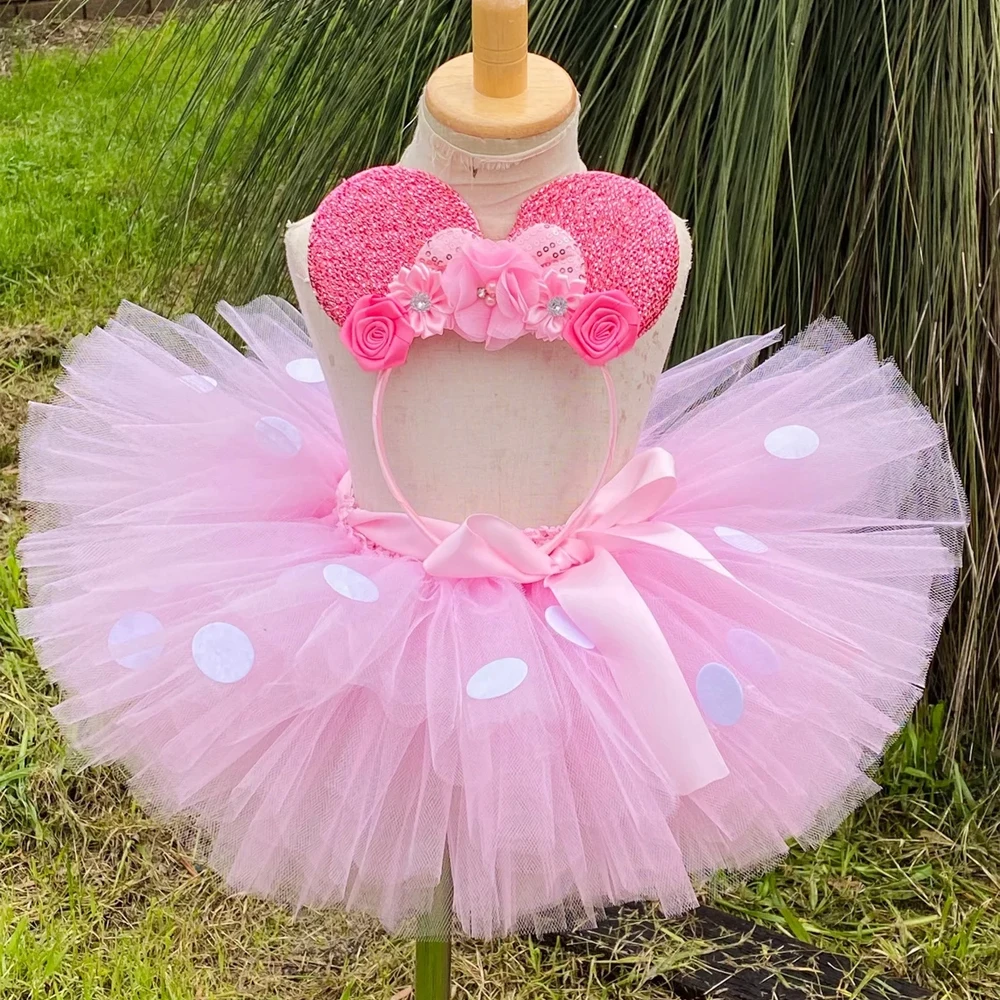 Baby Girls Pink Minnie Tutu Skirt Outfit for Kids Polka Dots Princess Costumes for Birthday Party Toddler Girl Fluffy Tutus Set