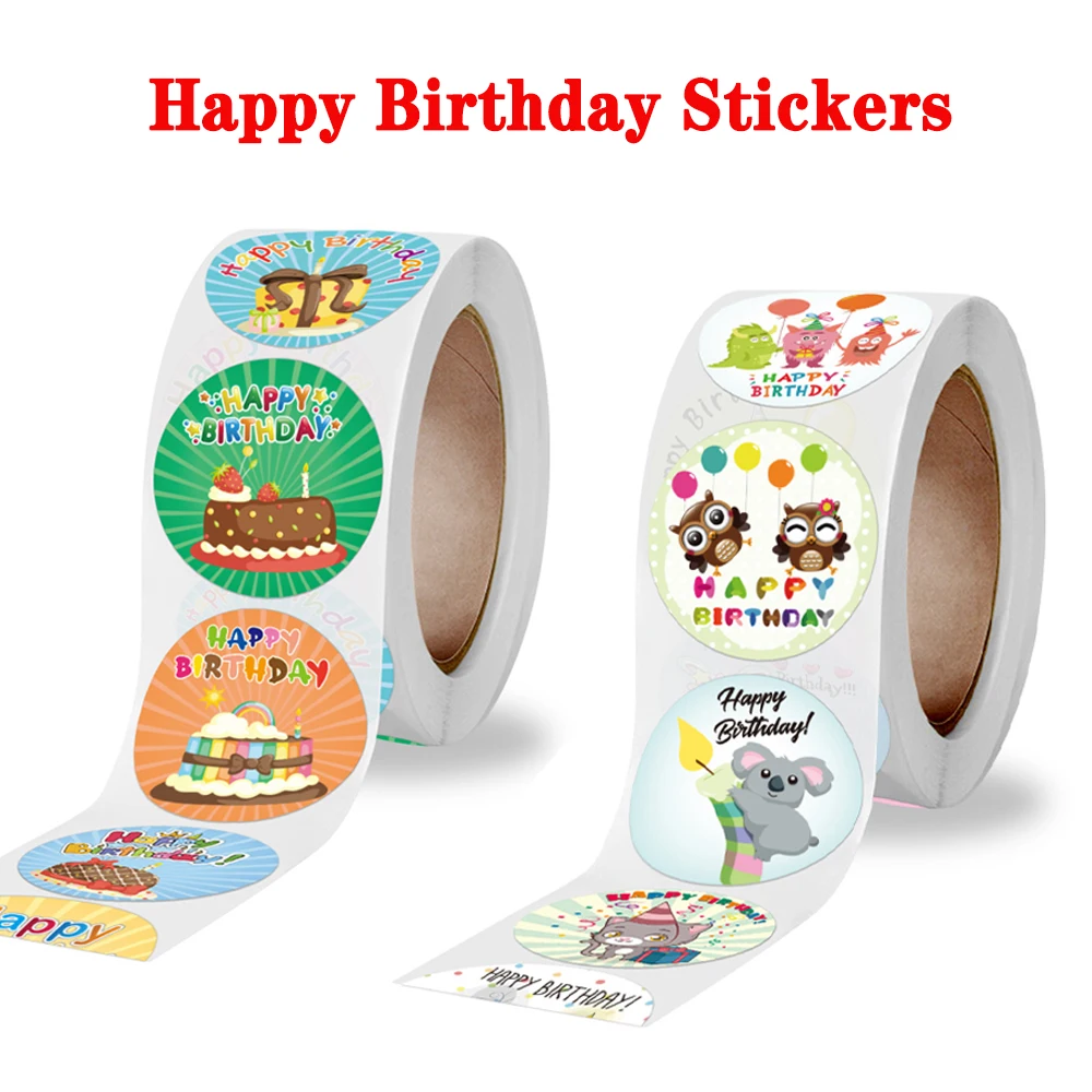 100-500 Chiếc Dễ Thương Chúc Mừng Sinh Nhật Dán Sinh Nhật Tặng Trang Trí Niêm Phong Hãng Đồ Chơi Trẻ Em Tặng Gói Thêu Sò Miếng Dán